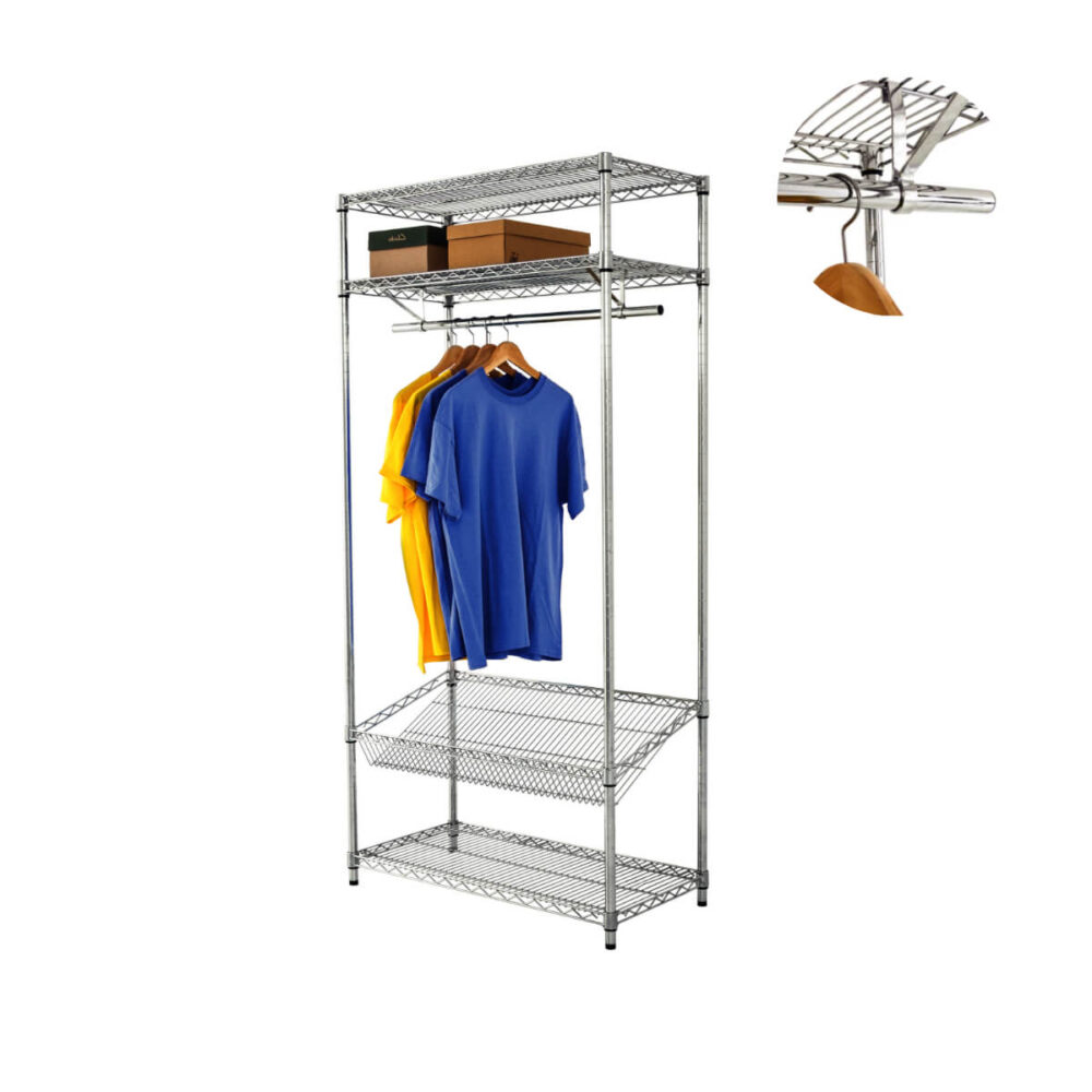 Garment Rack with Overshelf and Sloping Shelf